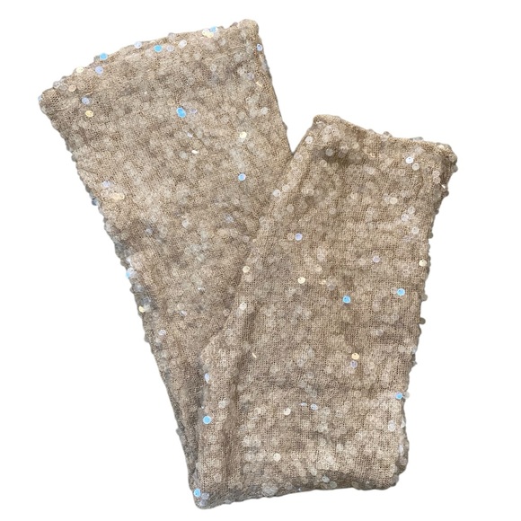 ZARA Champagne Allover Sequin High Waist Trouser Pants Glam Evening - Picture 5 of 9